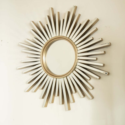 Luxury Style PU Sunburst-Shaped Art Decorative Mirror, Suitable For Bathroom, Bedroom, Living Room, Corridor, Entryway