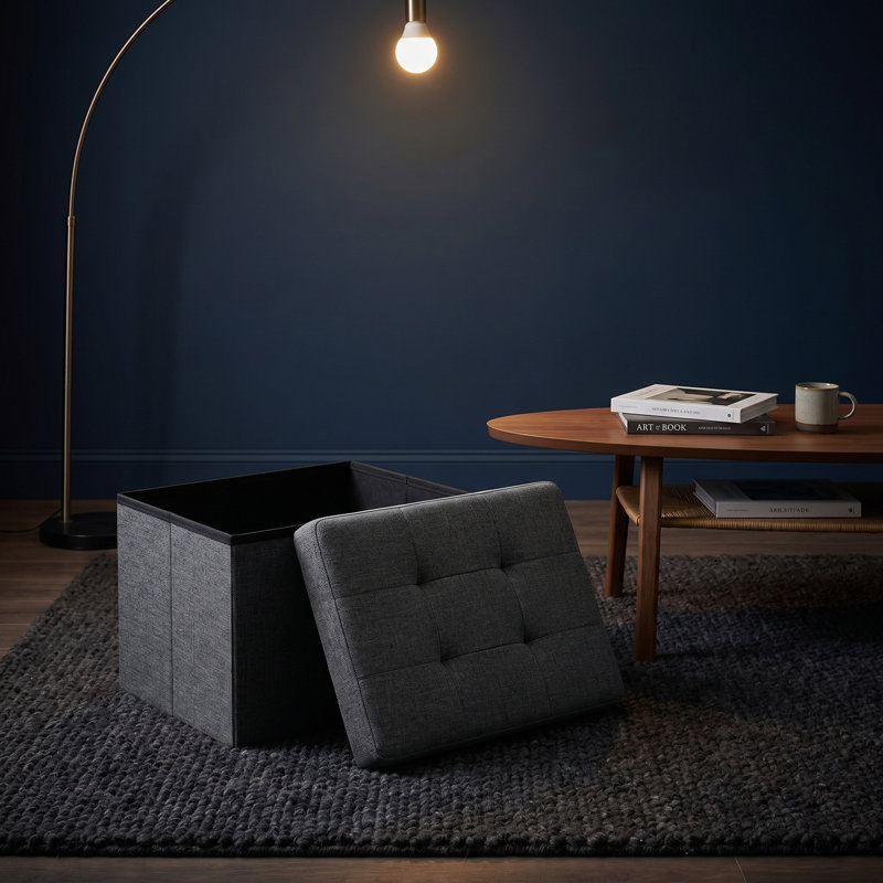 Small Folding Storage Ottoman - Foot Rest Stool, 12.2 X 16.1 X 12.2 Inches, 286 Lb Capacity, For Living Room, Bedroom, Home Office, And Dorm, Dark Gray