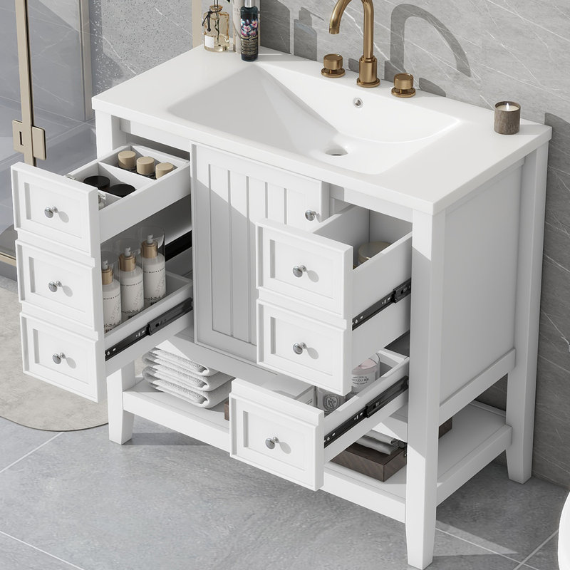 Leiding 36'' Single Bathroom Vanity with Ceramic Top, White