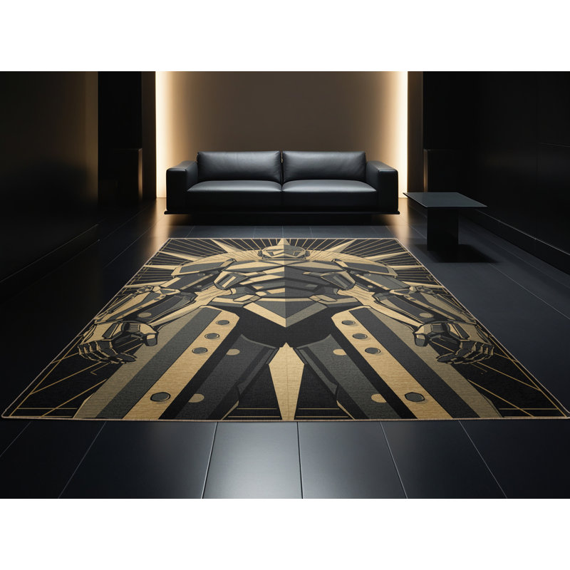 Tapis à motif géométrique doux et moelleux à armure à vapeur de couleur art déco Kelton, 3 x 5