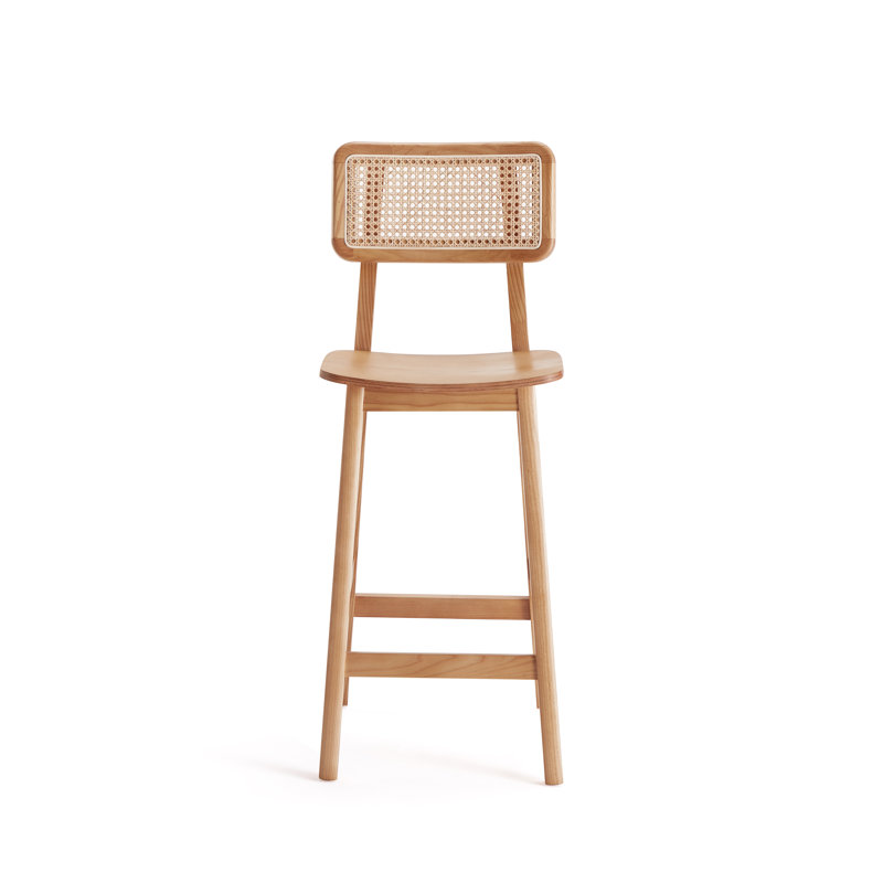 Versailles Industry Chic Cane Back Ash Wood Counter Stool in Natural, Natural Wood