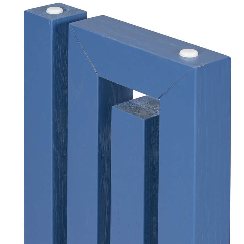Uniquely Designed Oak Veneer Console Table With Distinctive Side Shapes, Blue