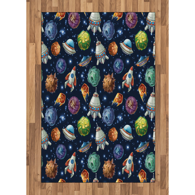 Tapis décoratif à haute densité en fibres de polyester à haute densité Space, Rectangle— 4 pi x 5 pi 8 po