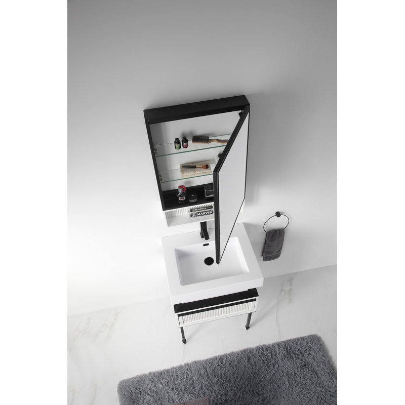 Strobel 21'' W 33'' H Surface Framed Medicine Cabinet Mirror 3 Adjustable, White/Black