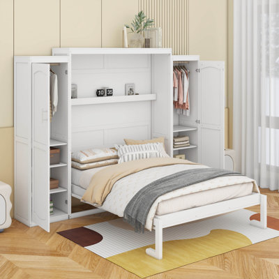 Lit escamotable avec deux garde-robes et tablette de rangement