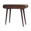 Console en bois massif noyer clair à bord courbé, 2 tiroirs, pieds nordiques, brun foncé