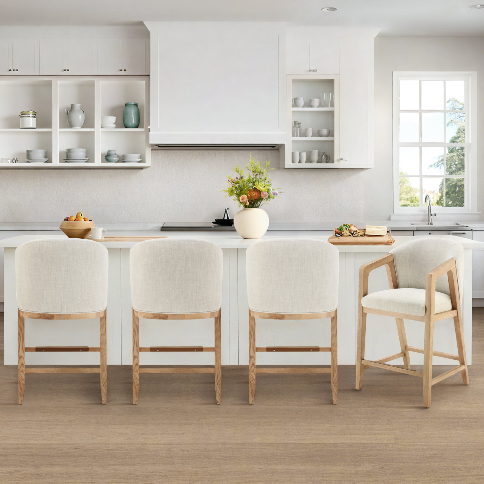 Daina Exposed Wood Barstool, Effie Linen/Performance Linen