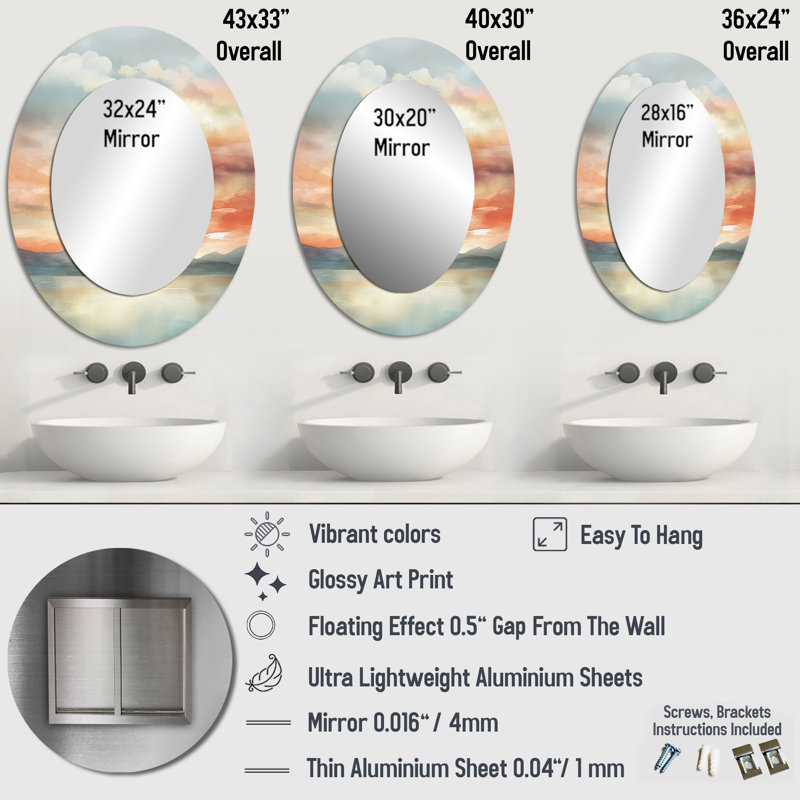 Miroir mural Bold Sunset Coastal Horizon IV - Beige, H 36 po x l 24 po