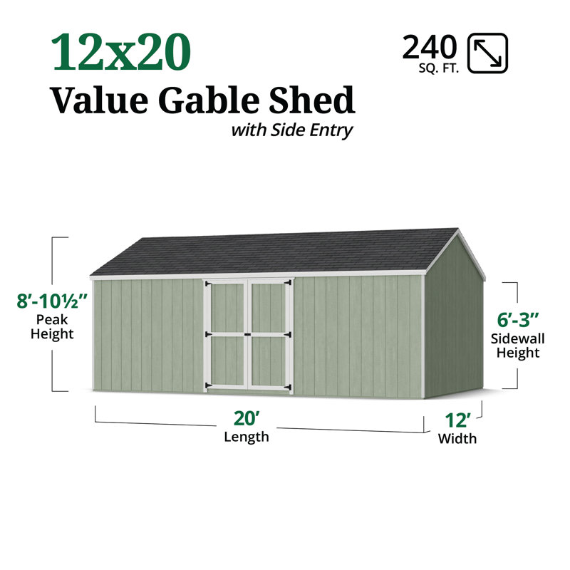 Value Gable Shed With Side Entry, Yes, 106.5'' H x 144'' W x 240'' D