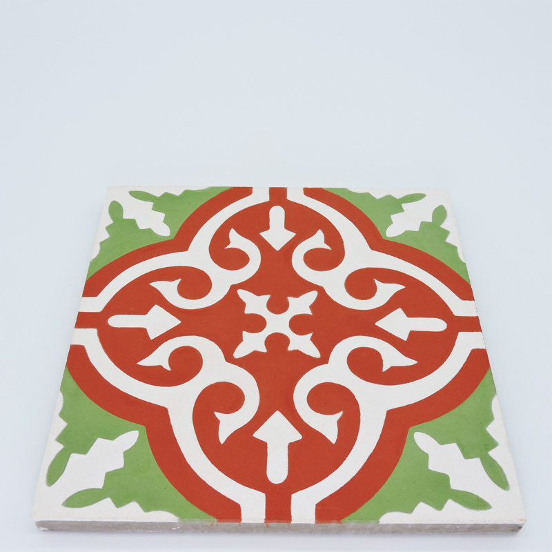 Argana 8" x 8" Cement Patterned Wall & Floor Tile, Red/Green