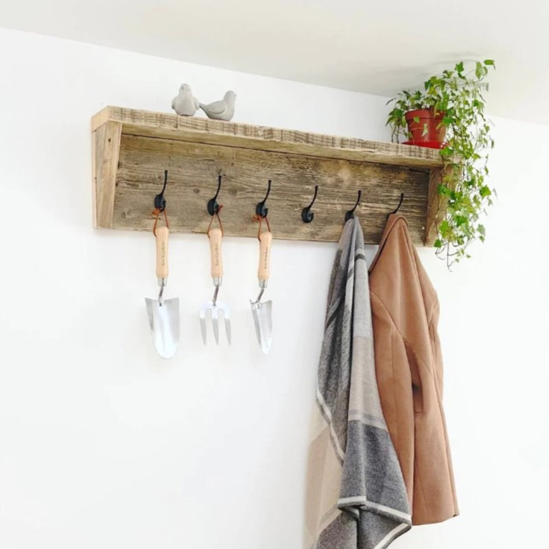 Acelina Solid Wood Wall 6 - Hook Wall Mounted Coat Rack, Clear