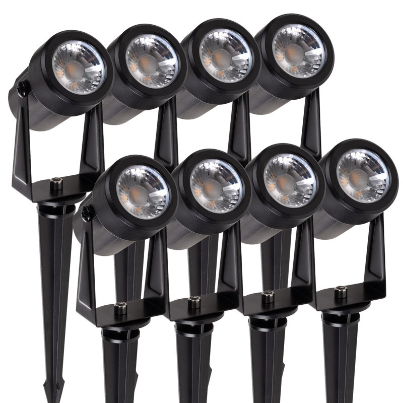 Set of 8 Black Low Voltage LED Outdoor Spotlights