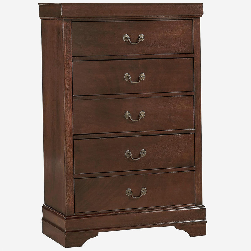Traditional Design Bedroom Furniture 1pc Chest of 5x Drawers Brown Cherry Finish Antique Drop Handles Furniture