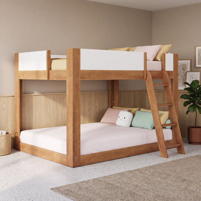 Low-Profile Bunk Bed with Reversible Ladder and Guardrails
