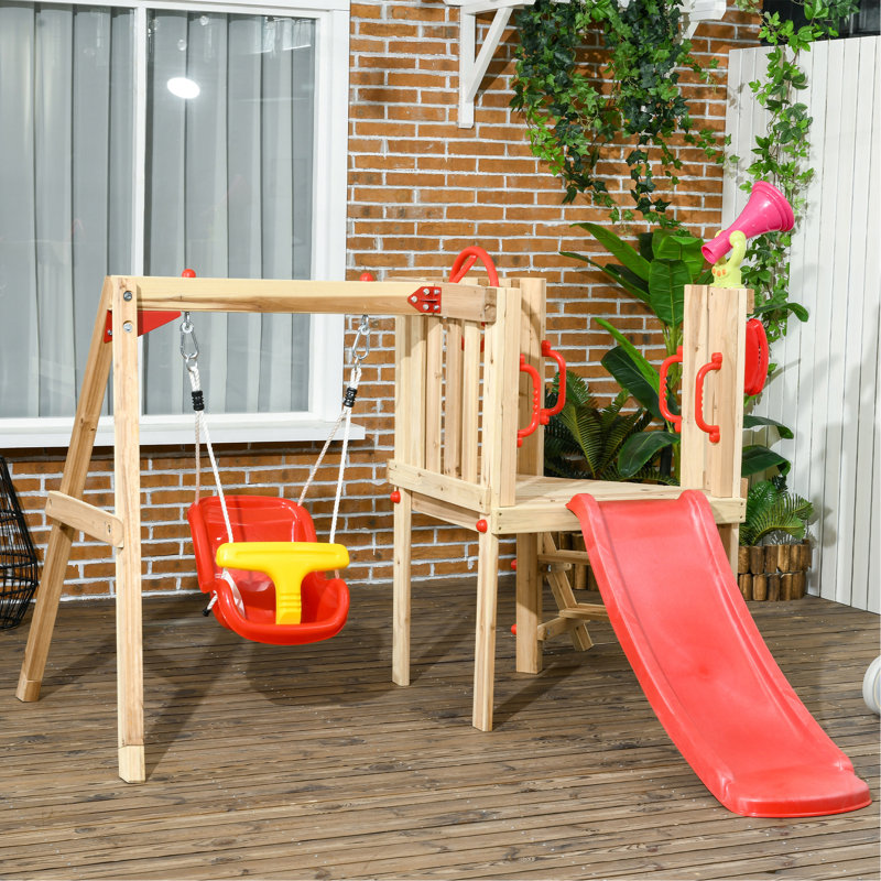Ensemble de jeu extérieur 4 en 1 avec siège de balançoire pour bébé, glissade pour tout-petit, roue de capitaine, klaxon, équipement de jeu pour enfants de 1,5 à 4 ans