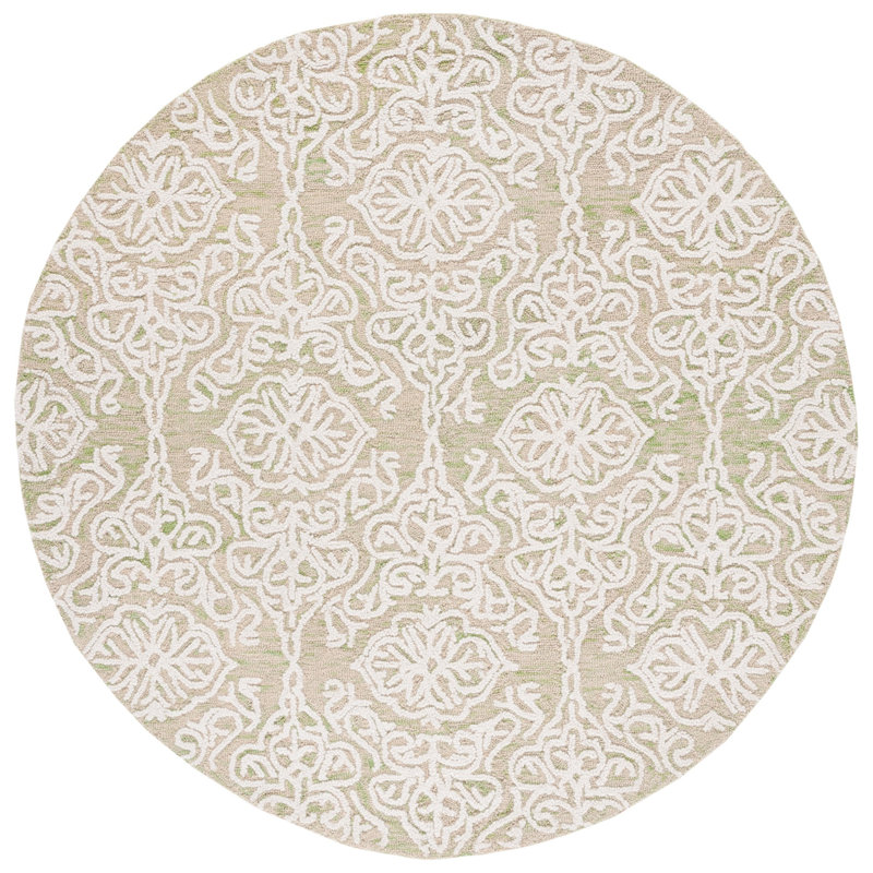 Anjaly Hand Tufted Wool Damask Rug, Round 6'