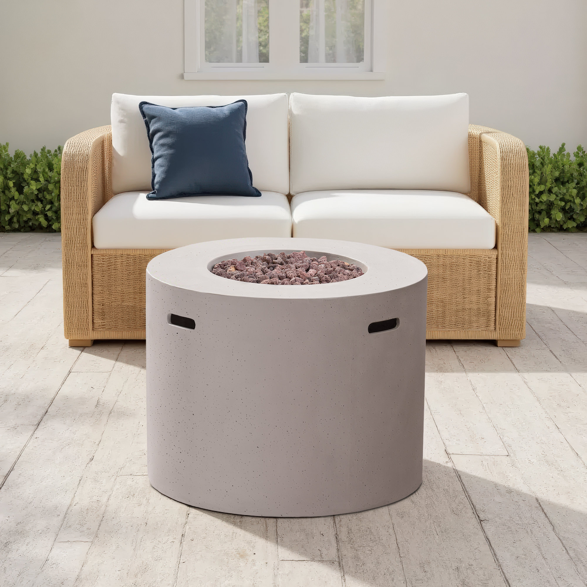 Caelan Round Fire Pit Table, Light Gray