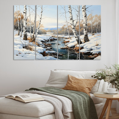 Birch Woods Winter Whispers I - reproduction d'art sur toile de bouleau - 4 panneaux