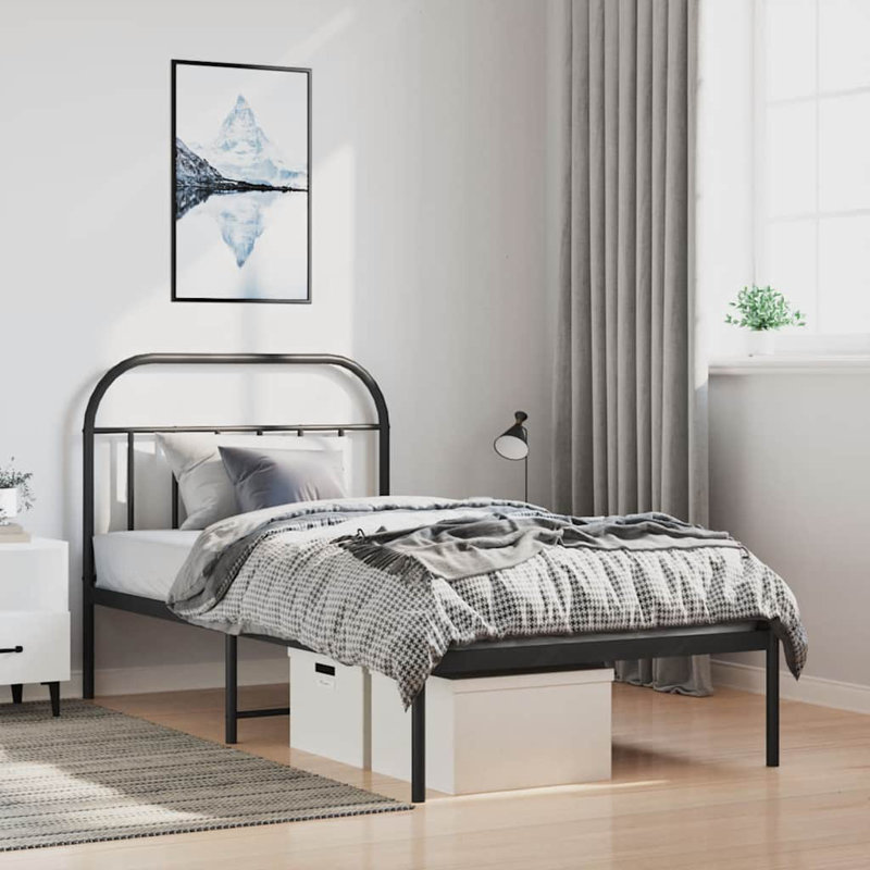 Cadre de lit en métal avec tête de lit sans matelas Atleigh, Simple, Noir