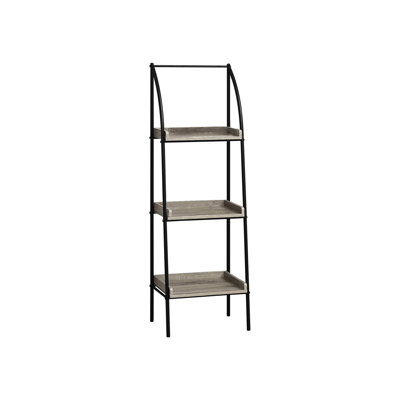 Bibliothèque à 3 niveaux de 48 po de hauteur, stratifié brun et métal noir, idéale pour les petits condos Bibliothèque étagère de 48 pouces, taupe foncé, décoration de fenêtre de chambre de bureau
