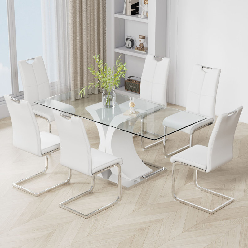Ensemble de salle à manger Klinges, Blanc, Blanc / argent, 7