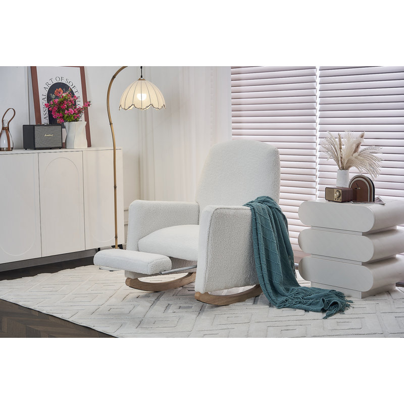 Fabric Nursery Rocking Chair With Adjustable Footrest, Ivory