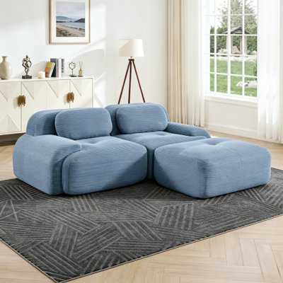 Canapé de 82 po en forme de L en tissu SoftCorduroy, conception modulaire en tissu, combinaisons multiples, accoudoirs courbés, aucun assemblage requis.
