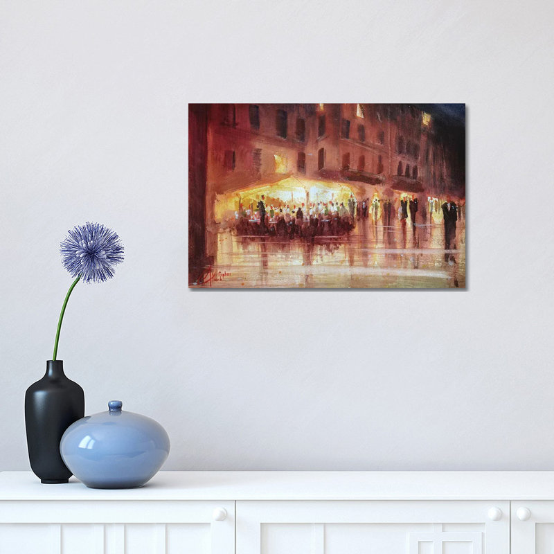 Genova, Italy - Night Cafe by Christopher Clark - Wrapped Canvas Painting