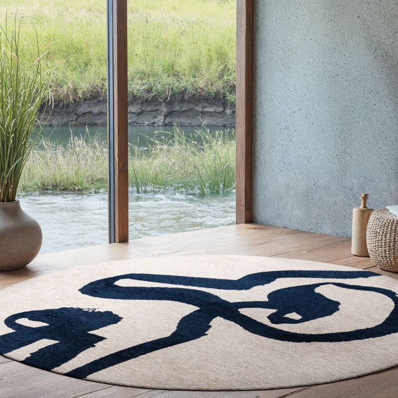 Ribbon Flatweave Area Rug, Round 140 cm