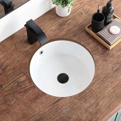 Undermount Bathroom Sink 16" X 16" Round Undermount Sink Vitreous China with Overflow
