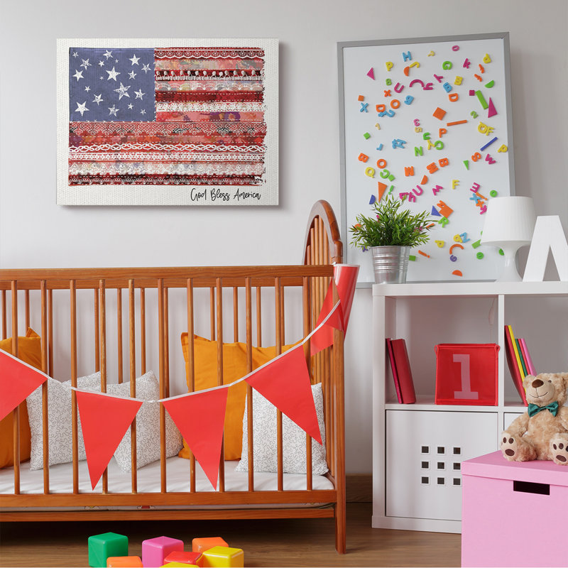 Drapeau «God Bless America» à motif de macramé, Toile tendue, H 30 po x l 40 po x 1,5 po