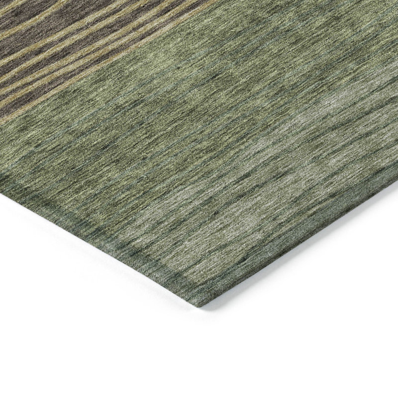 Tapis extérieur lavable à rayures vert olive et chocolat 3 pi x 5 pi