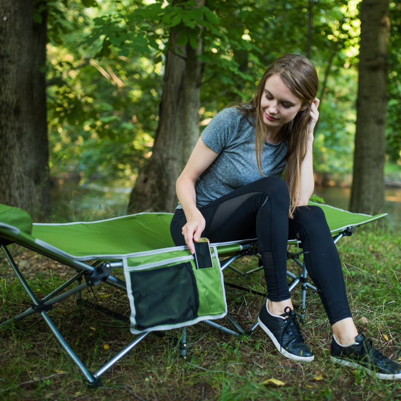 Alpcour Folding Camping Cot - Compact Single Person Bed with Pillow for Indoor & Outdoor Use, Green