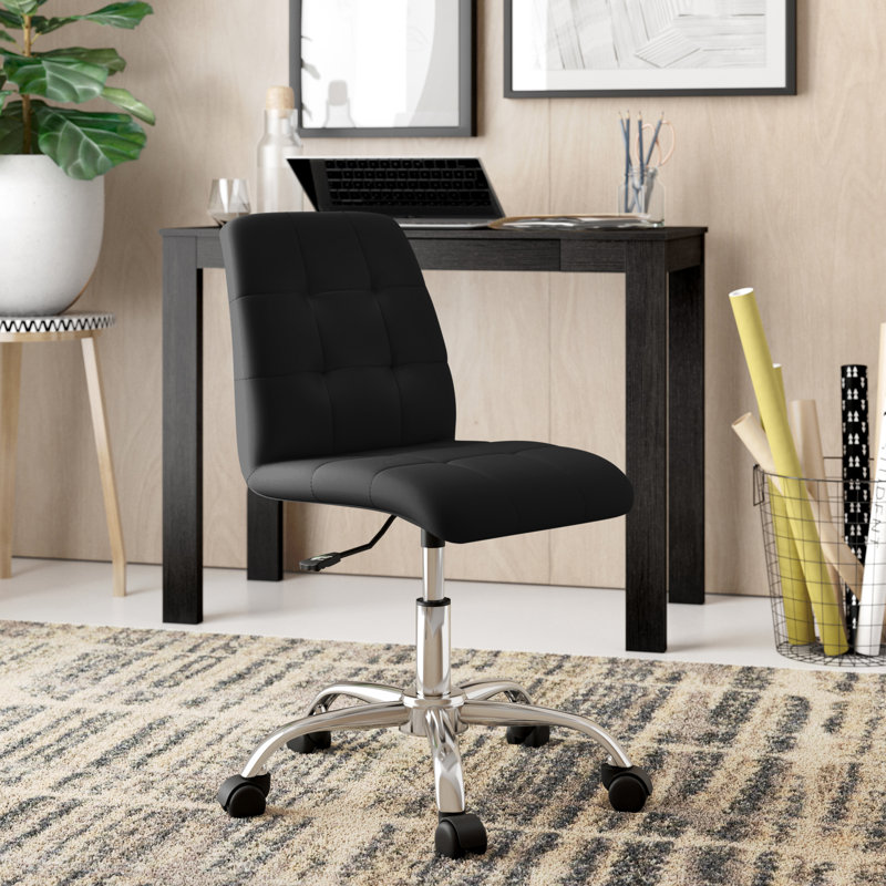 Elegant Finesse Armless Leather Drafting Chair in Black