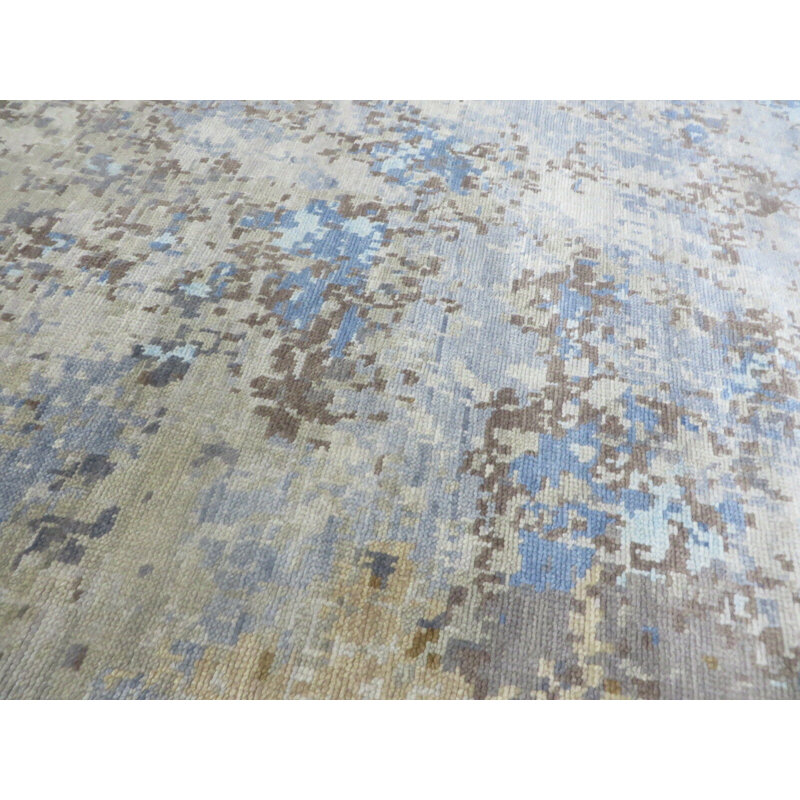 Tapis unique en laine noué à la main gris / bleu 9 pi 1 po x 11 pi 9 po Mahua
