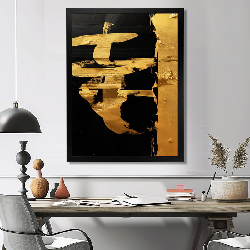 «Gold», art japonais doré, H 20 po x l 12 po x P 1 po, Cadre simple noir