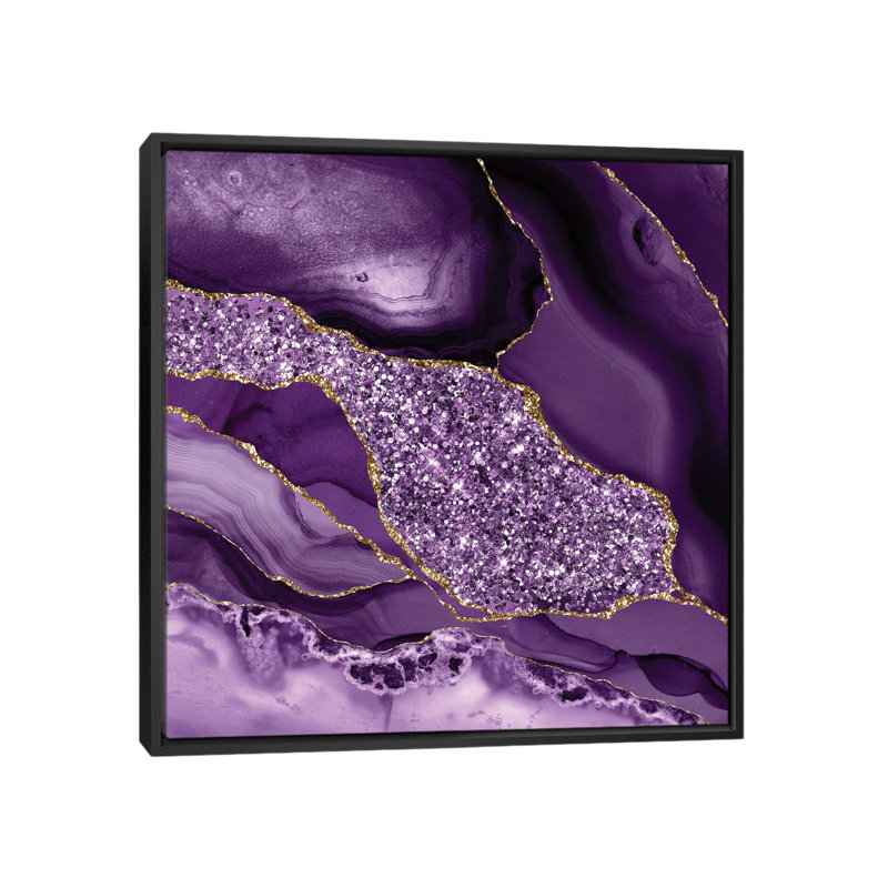 Agate scintillante, texture océan III, H 18 po x l 18 po x P 1,5 po, Toile avec cadre flottant noir, Pas de tapis