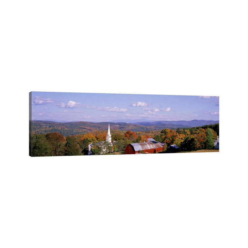 High Angle View of Barns in a Field, Peacham, Vermont, USA 1 Piece Wrapped Canvas Panoramic Wall Art