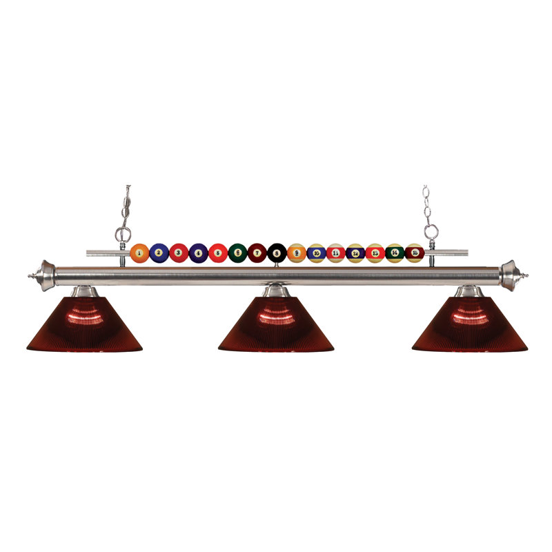 Luminaire suspendu linéaire à 3 lumières pour table de billard Chapa, Nickel brossé, Vert