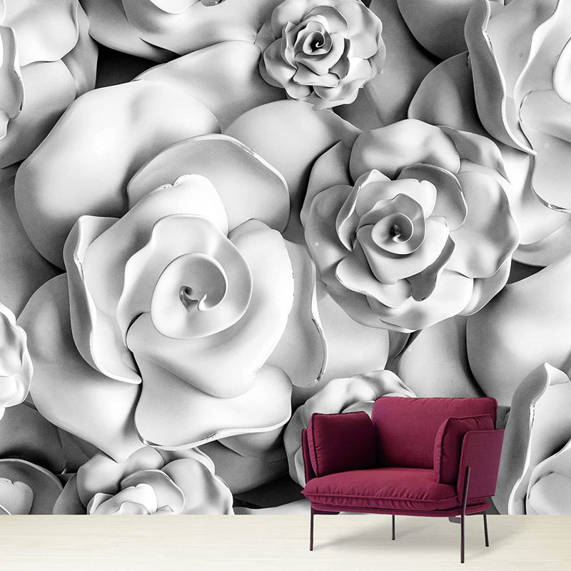 Adhésif mural collage fleur rose, L 66 po x l 96 po