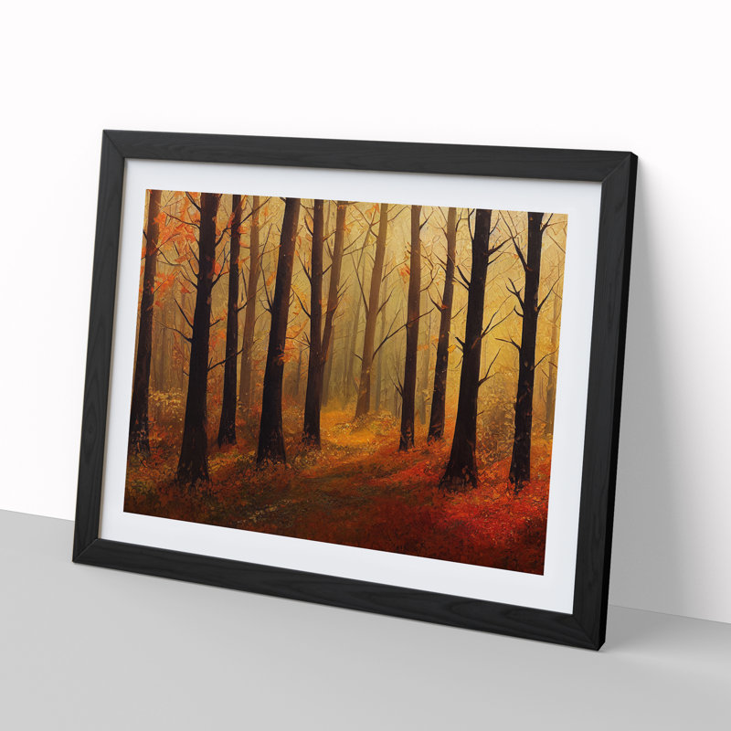 An Appealing Autumn Forest - Single Picture Frame Print, 46cm H x 64cm W x 2cm D, Black
