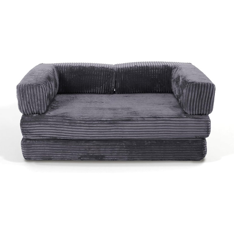 Canapé-lit modulaire convertible, canapé 2 places pliable dans une boîte, mousse de velours côtelé, Gris foncé