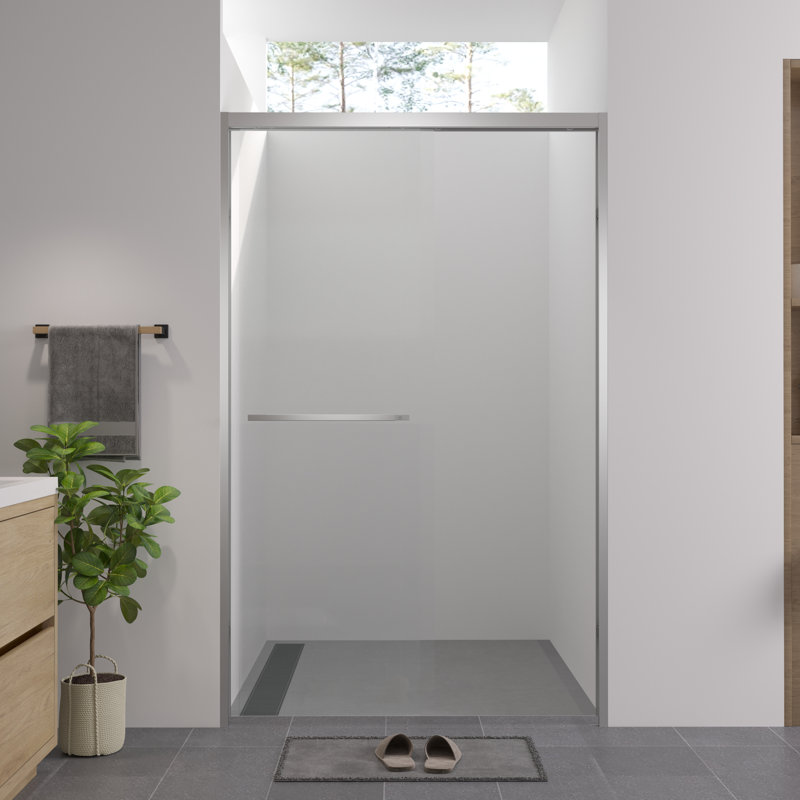 44 - 48"x76" Double Sliding Shower Door For Bathroom, Aluminum Frame With Finished, 1/4" (6mm) Clear Tempered Glass, And Unbreakable, Reversible Installation