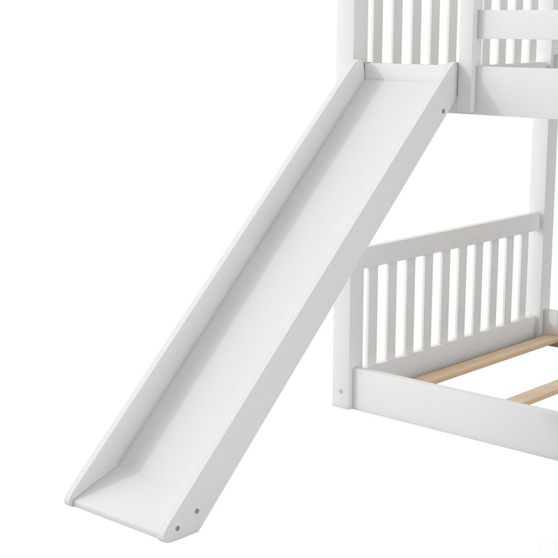 Lit superposé simple au-dessus de simple avec glissière convertible et échelle, Blanc