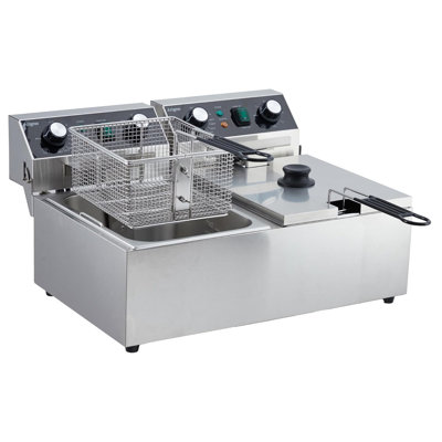 High Capacity 3600W Commercial Electric Deep Fryer - 20L Twin Cylinder Countertop Oil Fryer, Dual 12L Stainless Steel Baskets, Adjustable Temperature, 120V for Kitchen or Restaurant