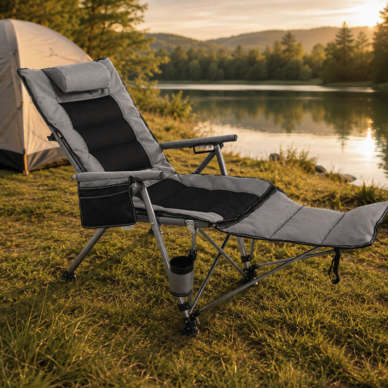 Chaise de camping inclinable 3-en-1 avec repose-pieds et sac de transport, gris, Gray