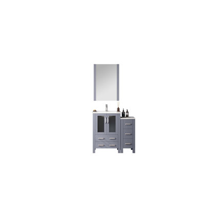 Meuble-lavabo simple l 36 po x P 18,25 po avec armoire latérale, comptoir en céramique blanche et miroir 22 po Volez