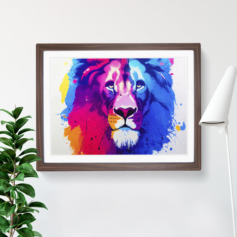 Colourful Lion Vol.4 Abstract - Print, Walnut Framed, 46cm H x 64cm W x 2cm D