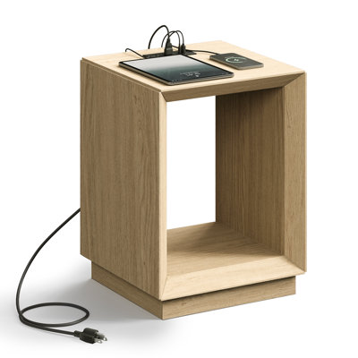 2-Tier End Table With Charging Station, Nightstand With USB Ports & Outlets, Wood Side Table With Open Storage For Bedroom Living Room