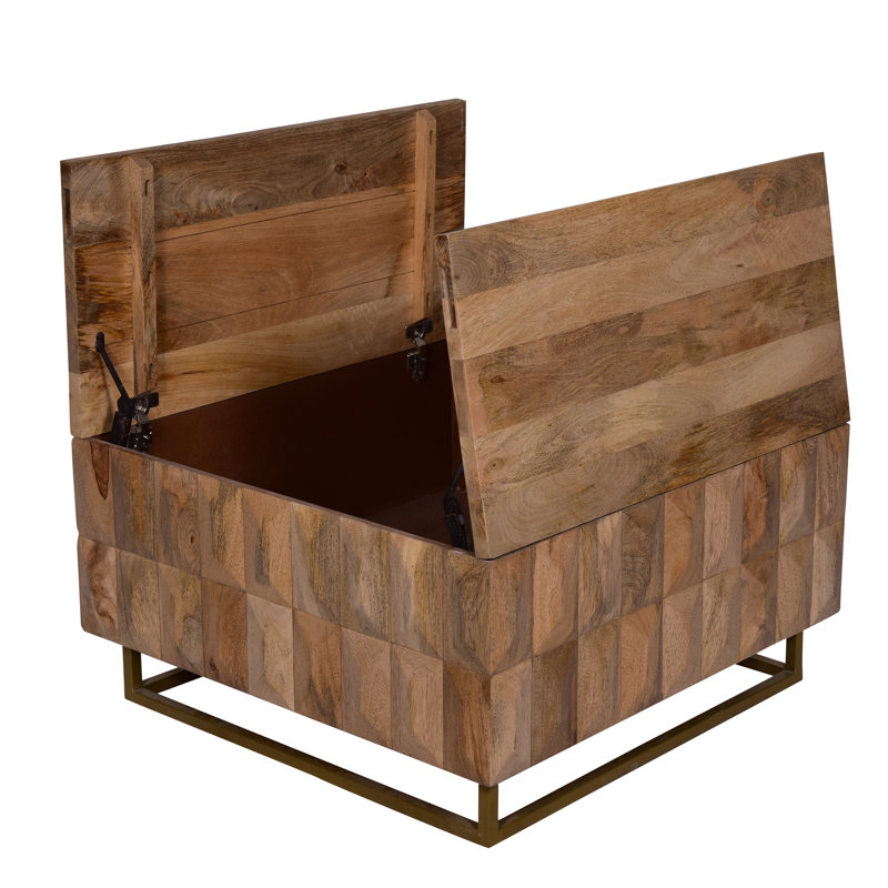  Table basse en bois de manguier brun naturel avec rangement caché - L 33 po